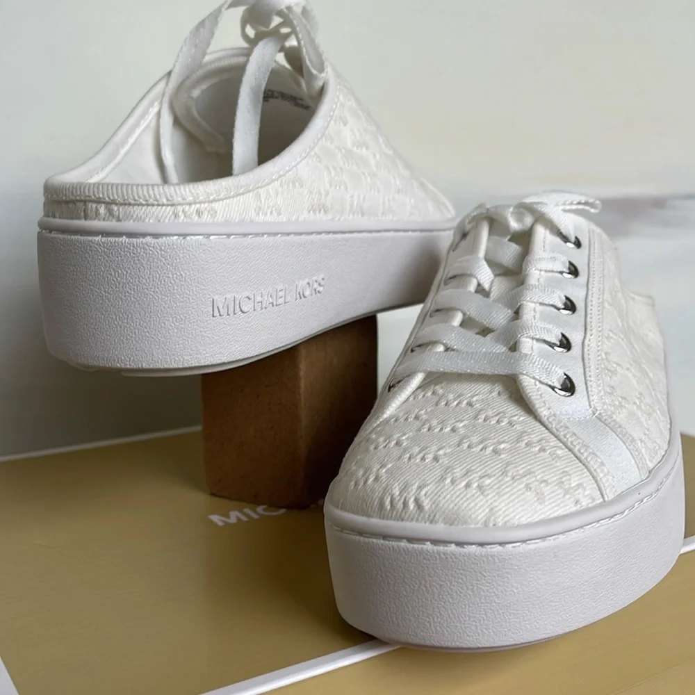 Michael Kors POPPY SLIDE SNEAKERS MK DEBOSSED WASHED DENIM 49T4POFP2D Platforms